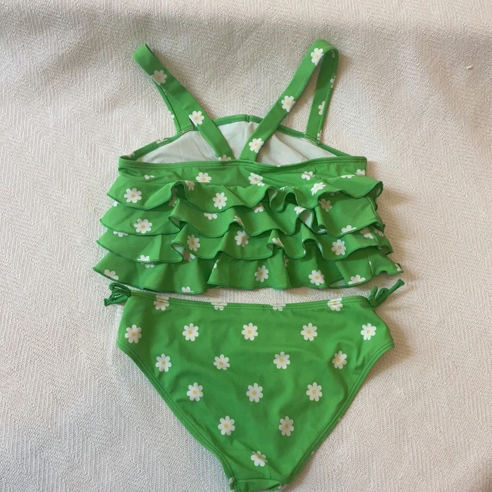 GYMBOREE GIRLS SWIM SUIT GREEN WITH FLOWERS - 10